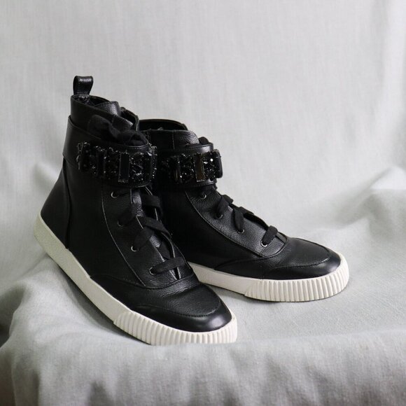 Karl Lagerfeld Hi Top Leather Sneakers Mens 10 Zip Up Black FLASH SALE - Picture 12 of 16
